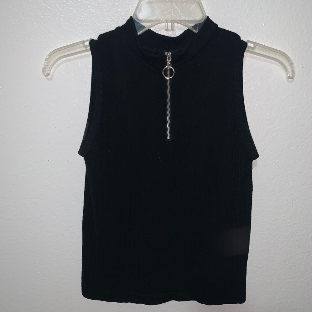 High neck black sleeveless shirt